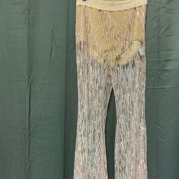 Amen Black Label Pink Sequin Tulle Flare Pants 38 - Picture 2 of 8